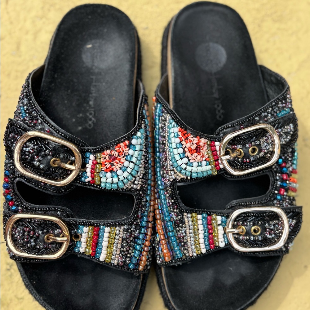 House of Harlow 1960 Colorful Beaded Women's Sandals